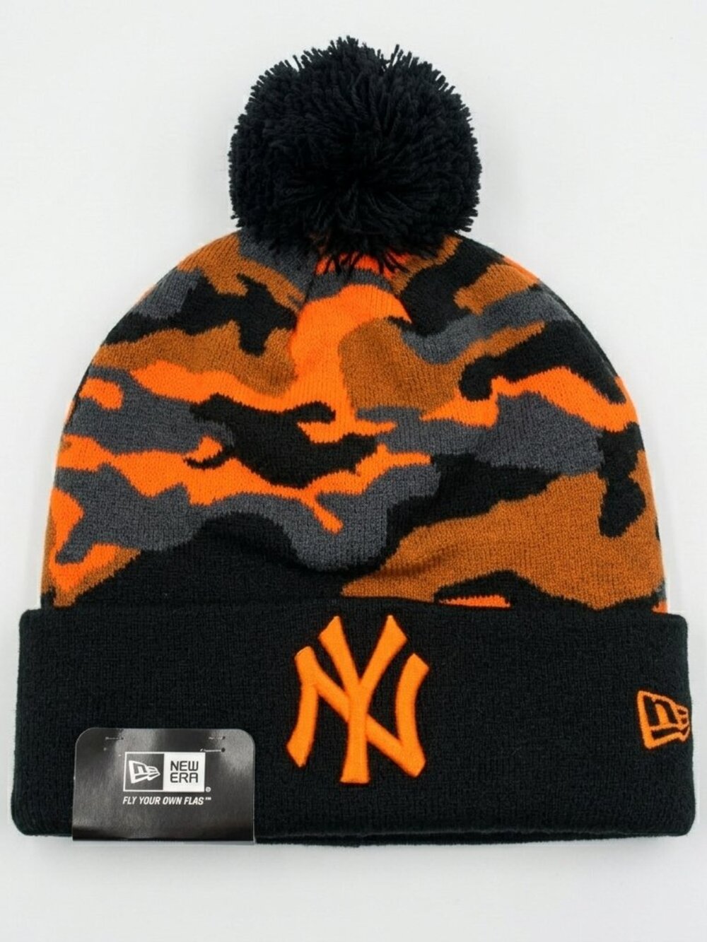 New Era New York Yankees Seasonal Woodland Camo Cuffed Knit Beanie Hat with Pom